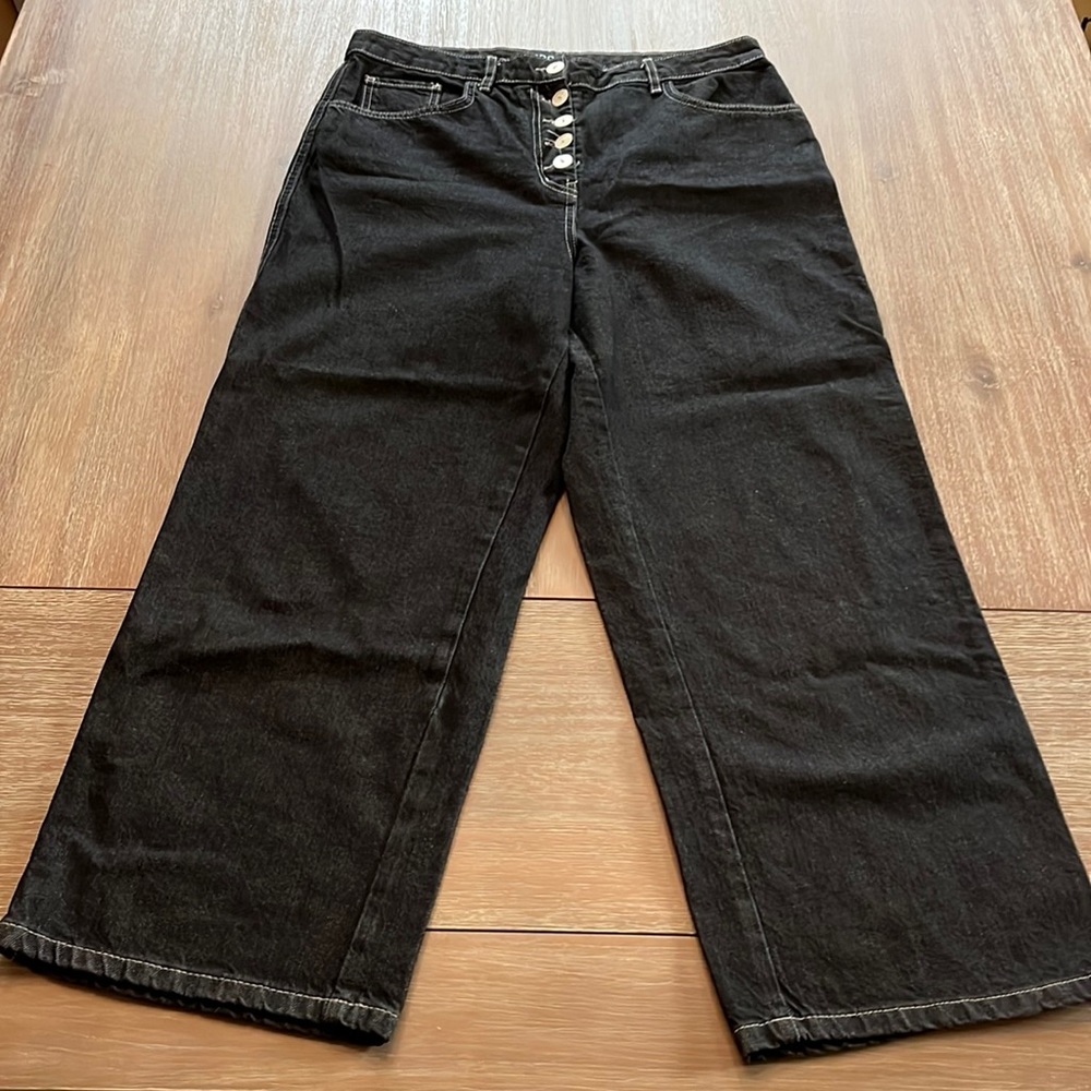 Urban Outfitters BDG black high rise cropped wide leg jeans button fly 32